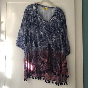 Blue and pink dress with tassels